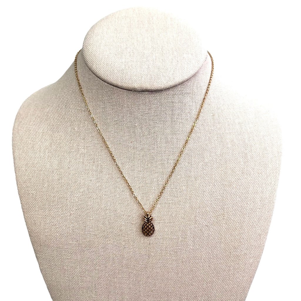 Charming Charlie Pineapple Necklace Gold Tone Chain 17 Inch